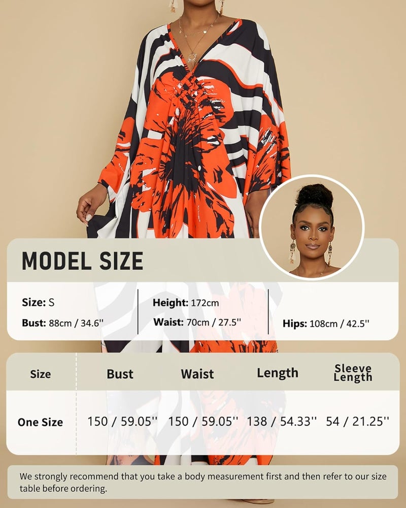 Bsubseach Women Floral Print Kaftan Dresses Plus Size Bathing Suit Cover Up Moo Moos Caftan Beach Dress for Swimwear Summer - Image 4